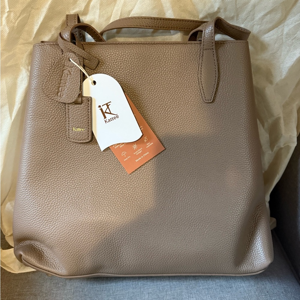 Kattee Leather Tote Bags for Women with Wristlet Mini Pouch Khaki NWT - Picture 7 of 12